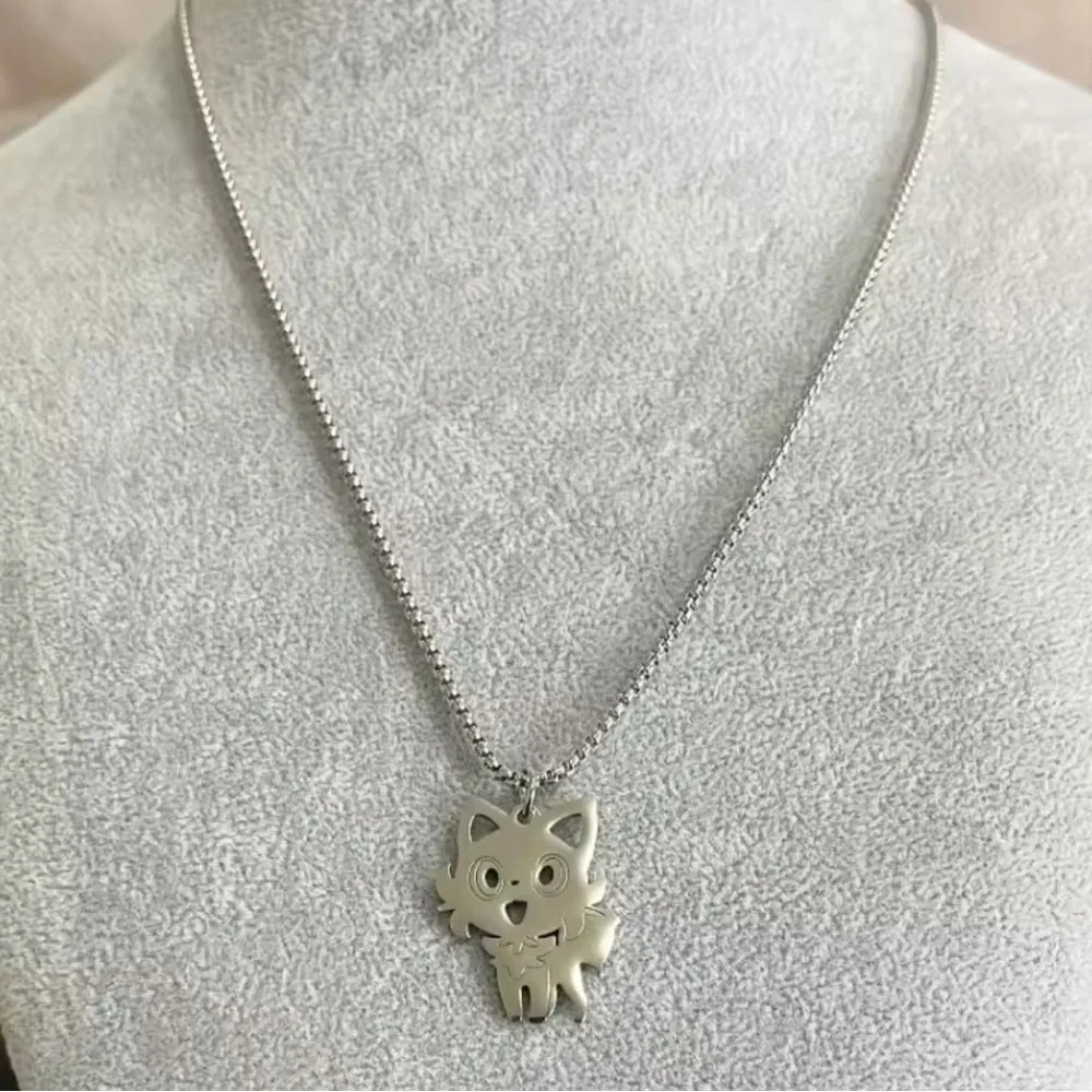 925 Sterling Silver Pokemon Sprigatito Cut-Out Silhouette Pendant Necklace Anime - Picture 2 of 4